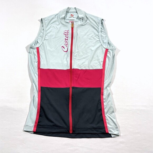 Castelli Women's Protagonista Sleeveless Cycling Zip Jersey Pale Blue Pink Top S - Picture 1 of 11